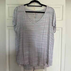 Soft & Sexy White Striped Tee with v-neck!